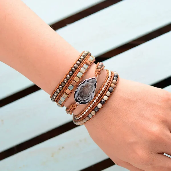 Pulsera de la conexión con los ancestros con drusa de cuarzo y jaspe