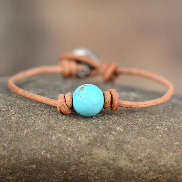 Pulsera de cuero minimalista de mi bolita preciosa de turquesa natural