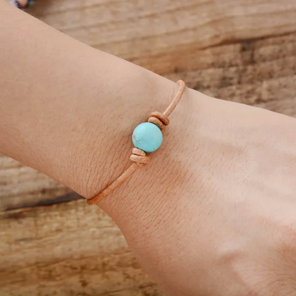 Pulsera de cuero minimalista de mi bolita preciosa de turquesa natural