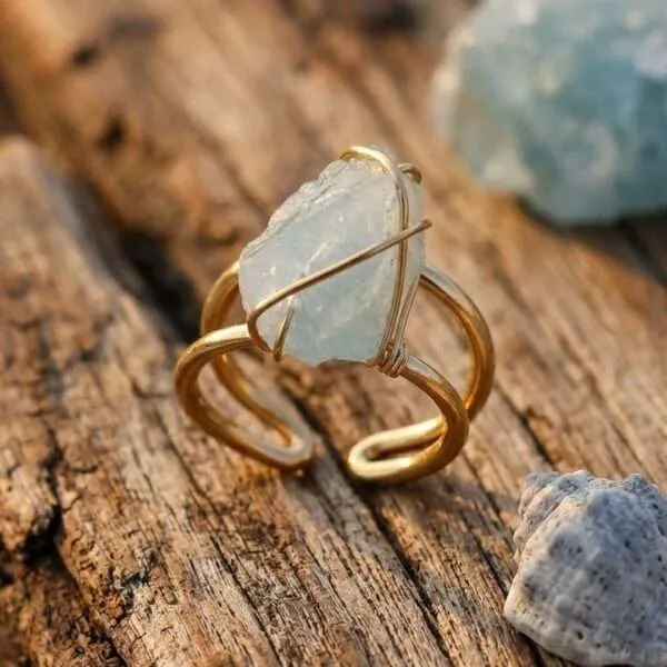 Anillo de la Dualidad Celeste con Piedras de Amatista o Aguamarina