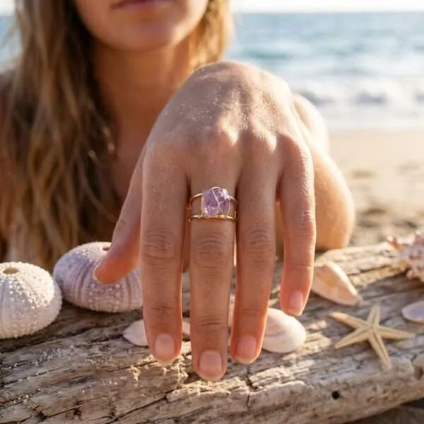 Anillo de la Dualidad Celeste con Piedras de Amatista o Aguamarina