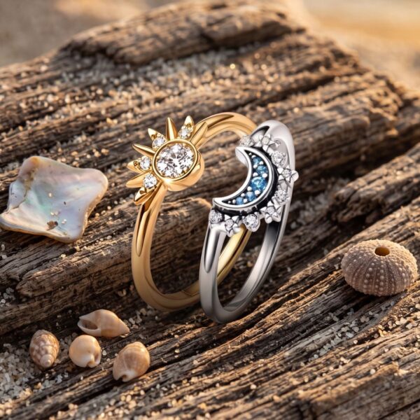 Anillos 'Eclipse Sagrado' – Luna & Sol con circonitas