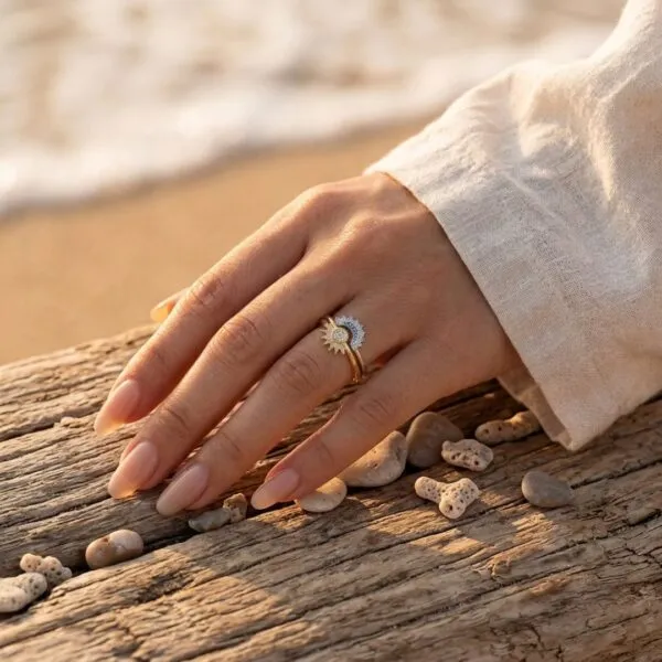 Anillos 'Eclipse Sagrado' – Luna & Sol con circonitas
