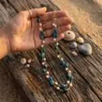 Collar Largo de la Esencia Marina con Lapislázuli o Apatita y Perlas de Agua Dulce