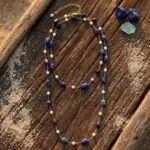 Collar Largo de la Esencia Marina con Lapislázuli o Apatita y Perlas de Agua Dulce