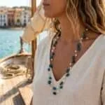 Collar Largo de la Esencia Marina con Lapislázuli o Apatita y Perlas de Agua Dulce