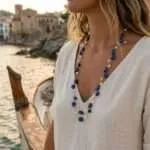 Collar Largo de la Esencia Marina con Lapislázuli o Apatita y Perlas de Agua Dulce