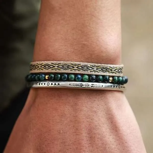 Conjunto de pulseras unisex 'Bora Bora' con brazalete de plata de ley 925
