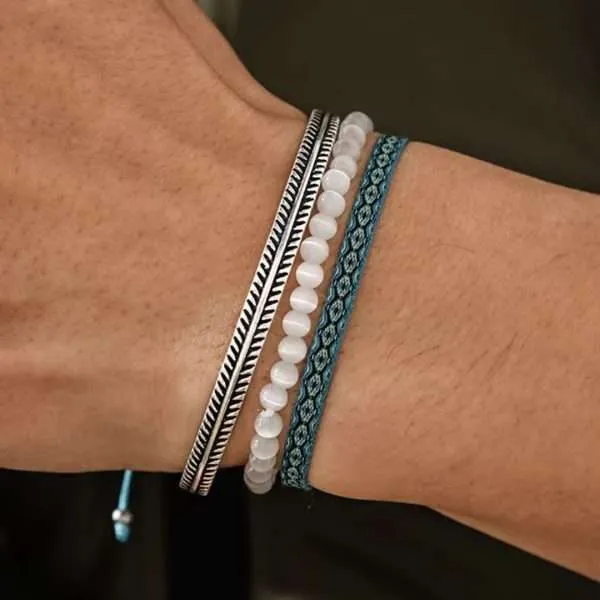 Conjunto de pulseras unisex 'Seychelles' con brazalete de plata de ley 925