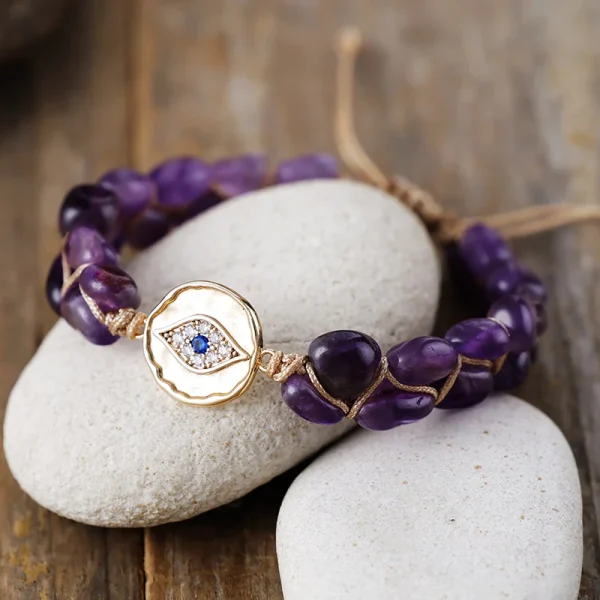 Pulsera de la Visión Sagrada de Amatista con Medallón Ojo de Horus
