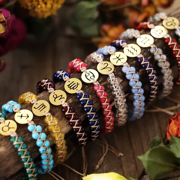 Pulseras de los Signos del Zodiaco con Piedras Naturales y Acero Inox.
