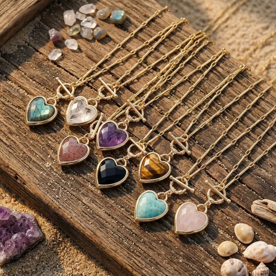Collar boho de Mi Corazón Loco, con corazón de Piedra Natural Collar boho de Mi Corazón Loco, con corazón de Piedra Natural