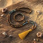 Conjunto Japa Mala 108 cuentas con ágata de la India, ojo de tigre y picture jaspe