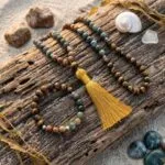 Conjunto Japa Mala 108 cuentas con ágata de la India, ojo de tigre y picture jaspe