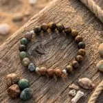 Conjunto Japa Mala 108 cuentas con ágata de la India, ojo de tigre y picture jaspe
