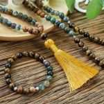Conjunto Japa Mala 108 cuentas con ágata de la India, ojo de tigre y picture jaspe