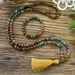 Conjunto Japa Mala 108 cuentas con ágata de la India, ojo de tigre y picture jaspe