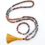 Conjunto Japa Mala 108 cuentas con ágata de la India, ojo de tigre y picture jaspe