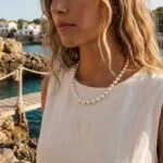 Gargantilla bohemia de la Bruma Marina con Perlas de Agua Dulce