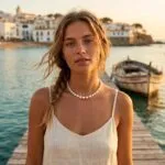 Gargantilla bohemia de la Bruma Marina con Perlas de Agua Dulce