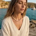 Gargantilla bohemia de la Bruma Marina con Perlas de Agua Dulce