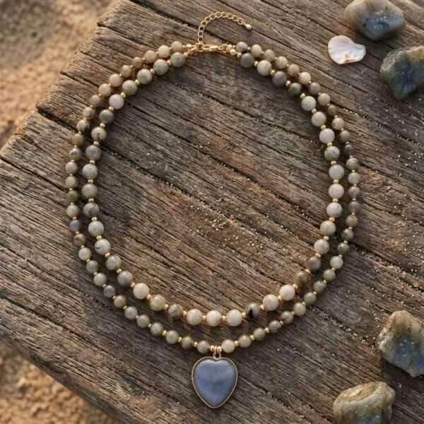 Gargantilla 'Círculo de Vida' con Piedras Naturales – Corazón o Símbolo Zen