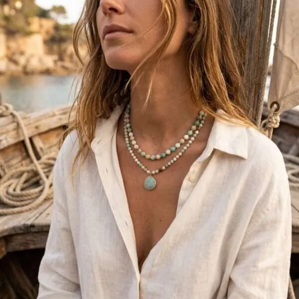 Gargantilla 'Círculo de Vida' con Piedras Naturales – Corazón o Símbolo Zen