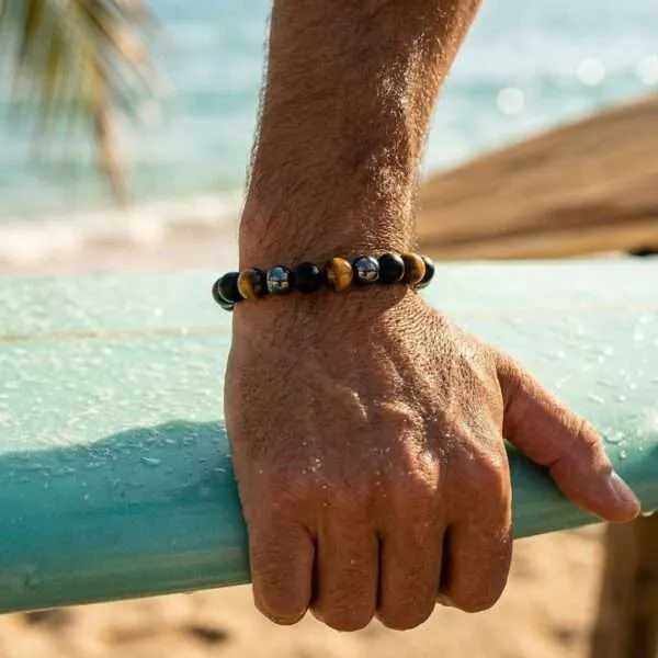Pulsera de la Triple Protección – Hematita, Obsidiana Negra y Ojo de Tigre