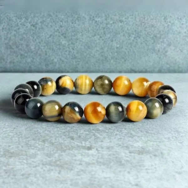 Pulsera Horizonte – Con Piedras de Ojo de Tigre Azul y Dorado 5A+