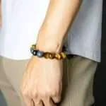 Pulsera Horizonte – Con Piedras de Ojo de Tigre Azul y Dorado 5A+