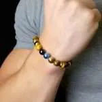 Pulsera Horizonte – Con Piedras de Ojo de Tigre Azul y Dorado 5A+