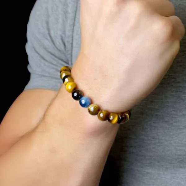 Pulsera Horizonte – Con Piedras de Ojo de Tigre Azul y Dorado 5A+