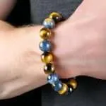 Pulsera Horizonte – Con Piedras de Ojo de Tigre Azul y Dorado 5A+
