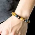 Pulsera Horizonte – Con Piedras de Ojo de Tigre Azul y Dorado 5A+