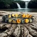 Pulsera Horizonte – Con Piedras de Ojo de Tigre Azul y Dorado 5A+