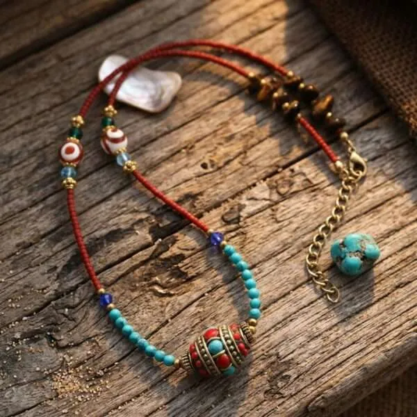 Collar Himalaya – Con Turquesas, Semillas y Abalorio Nepalí