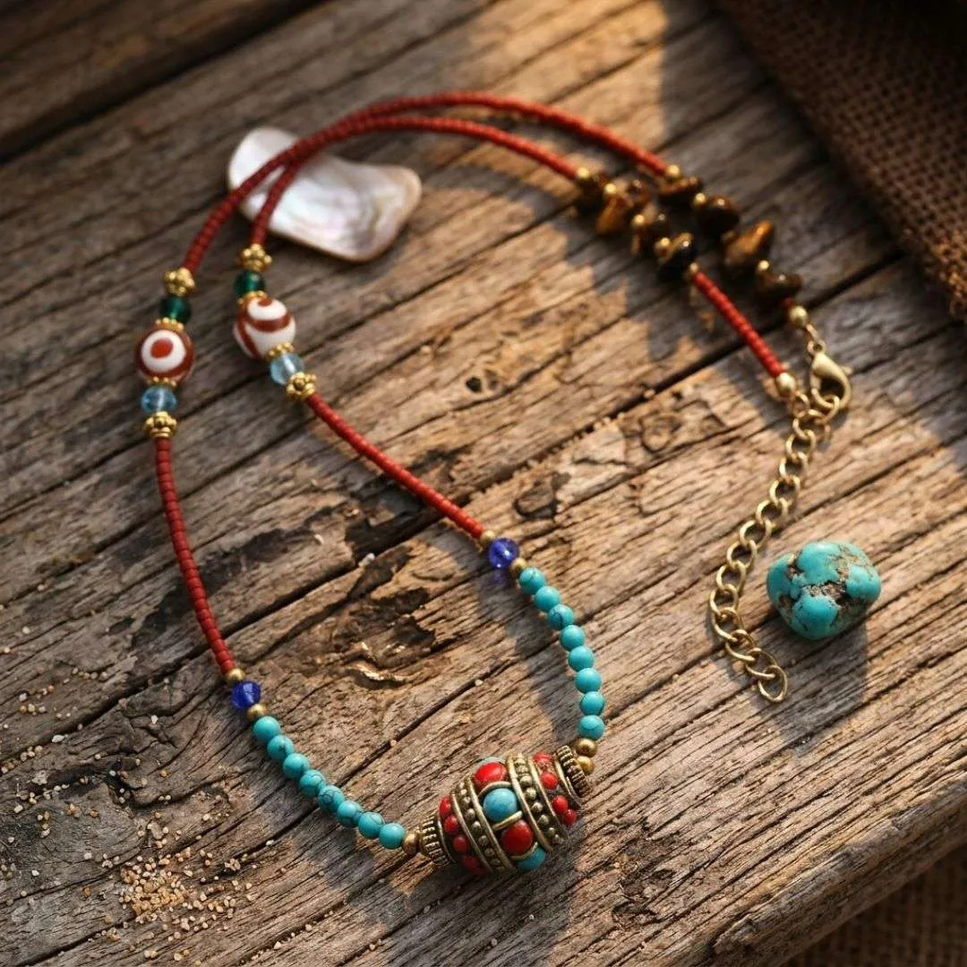 Collar Himalaya – Con Turquesas, Semillas y Abalorio Nepalí Collar Himalaya – Con Turquesas, Semillas y Abalorio Nepalí