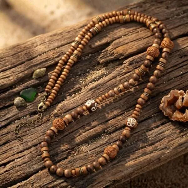 Collar Espíritu Salvaje – Con Madera de Nogal y Semillas Étnicas