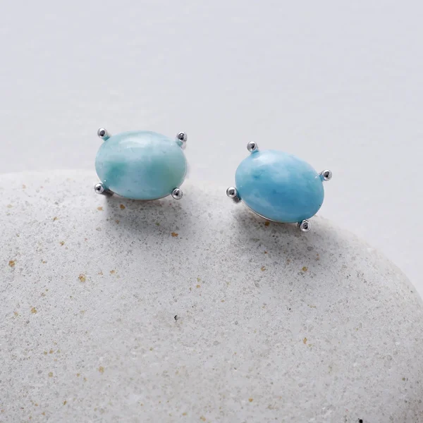 Pendientes Ola Serena – Con Piedra Natural de Larimar (Gancho o Botón)