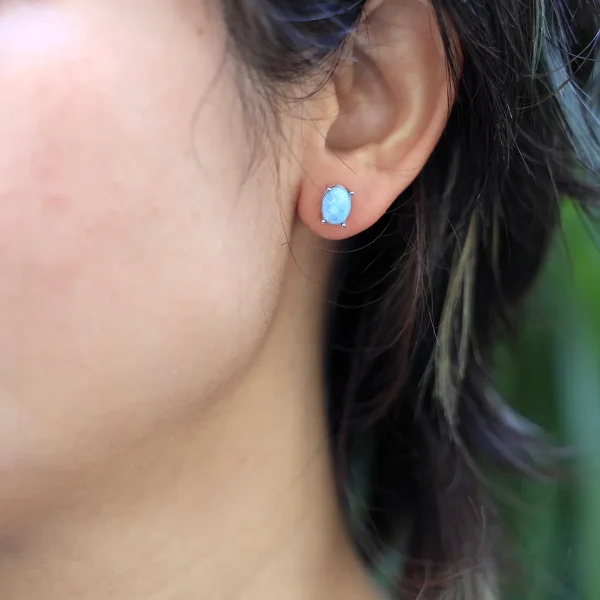 Pendientes Ola Serena – Con Piedra Natural de Larimar (Gancho o Botón)