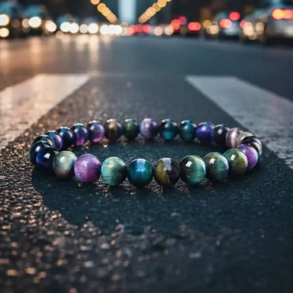 Pulsera Lluvia de Luz – Con Piedras Naturales de Ojo de Tigre Multicolor 5A+