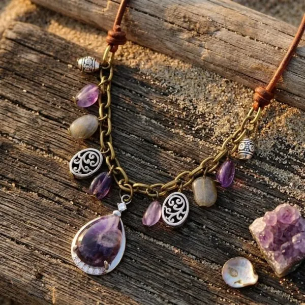 Collar Boho Umbral Místico – Con Amatista y Labradorita Natural