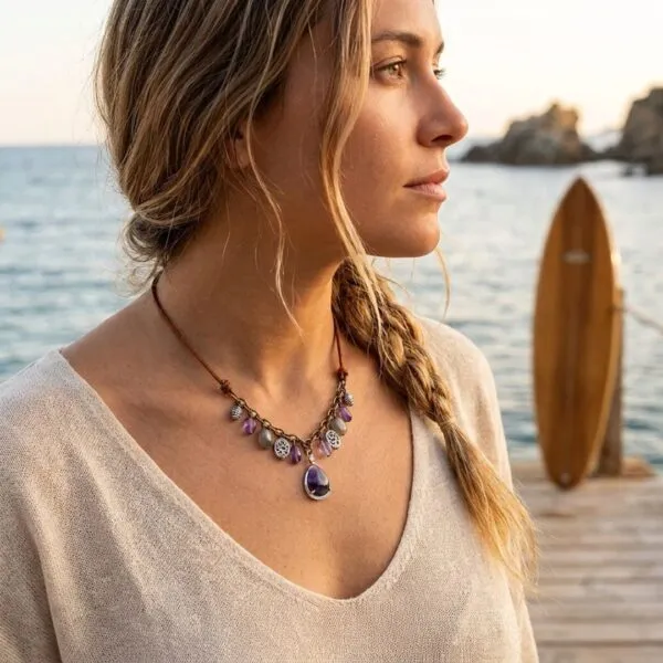 Collar Boho Umbral Místico – Con Amatista y Labradorita Natural