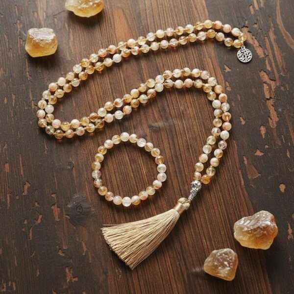 Conjunto Japa Mala 108 cuentas con piedras naturales de citrino