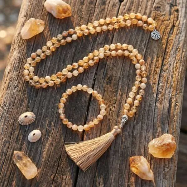 Conjunto Japa Mala 108 cuentas con piedras naturales de citrino