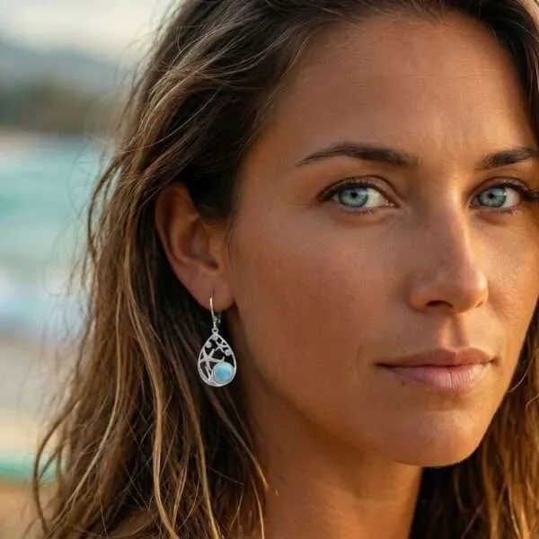 Pendientes Mar Profundo – Con Larimar Natural y Estrellas de Mar
