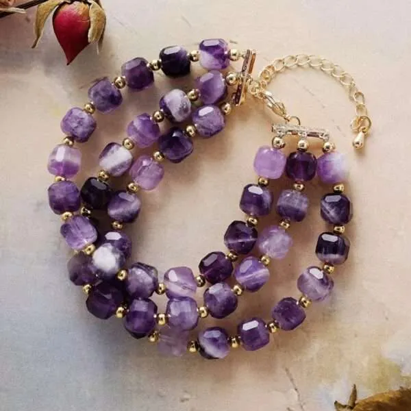 Pulsera Tríada Mineral – Tres hileras de piedras naturales